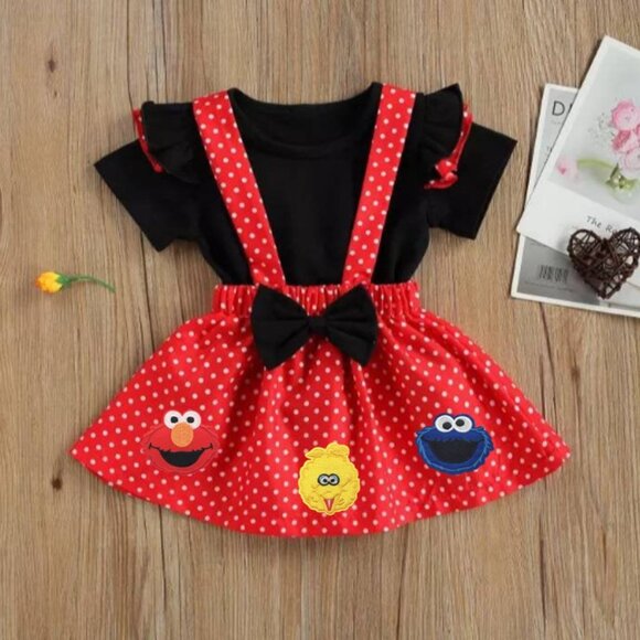 Sesame Street Outfit Girl Top Suspenders Elmo Skirt Cookie Dress Birthday Smash - Picture 2 of 6